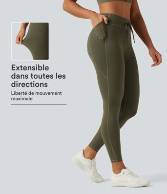 Legging de running à taille haute avec cordon de serrage, mesh contrasté, séchage rapide et poches