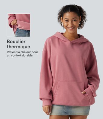 Sweat-shirt à capuche manches longues en polaire