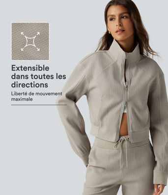 Veste en maille gaufrée à col montant et zip double sens avec poches