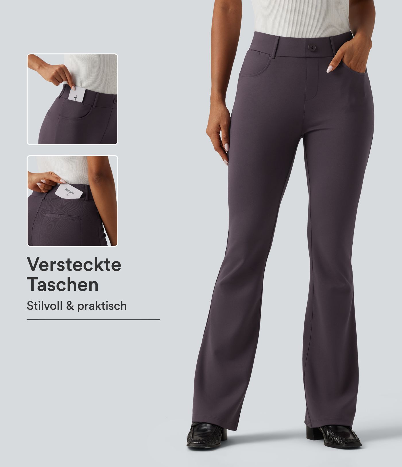 Halara Flex™ - Bootcut-Bürohose mit mittelhohem Bund und mehreren Taschen Halara Flex™ - Bootcut-Bürohose mit mittelhohem Bund und mehreren Taschen