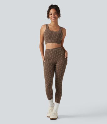 Halara UltraSculpt™ Flocked High Waisted Tummy Control Polka Dot Workout Leggings with Pockets