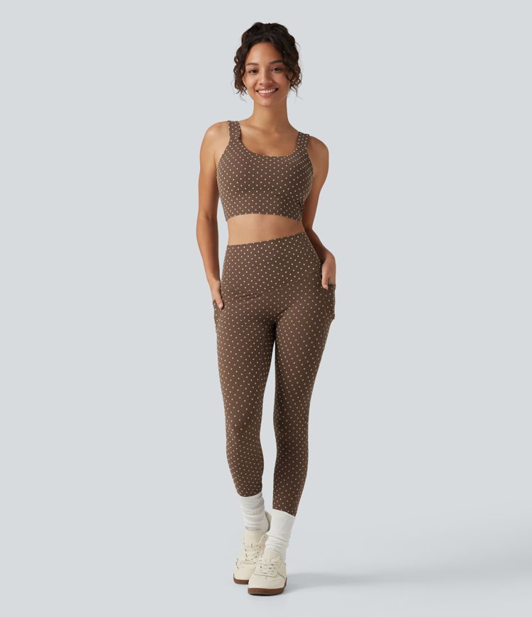 Halara UltraSculpt™ Flocked High Waisted Tummy Control Polka Dot Workout Leggings with Pockets