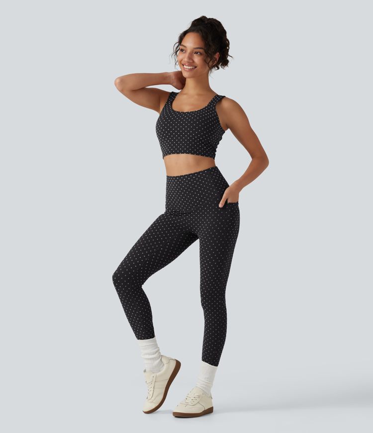 Halara UltraSculpt™ Flocked High Waisted Tummy Control Polka Dot Workout Leggings with Pockets
