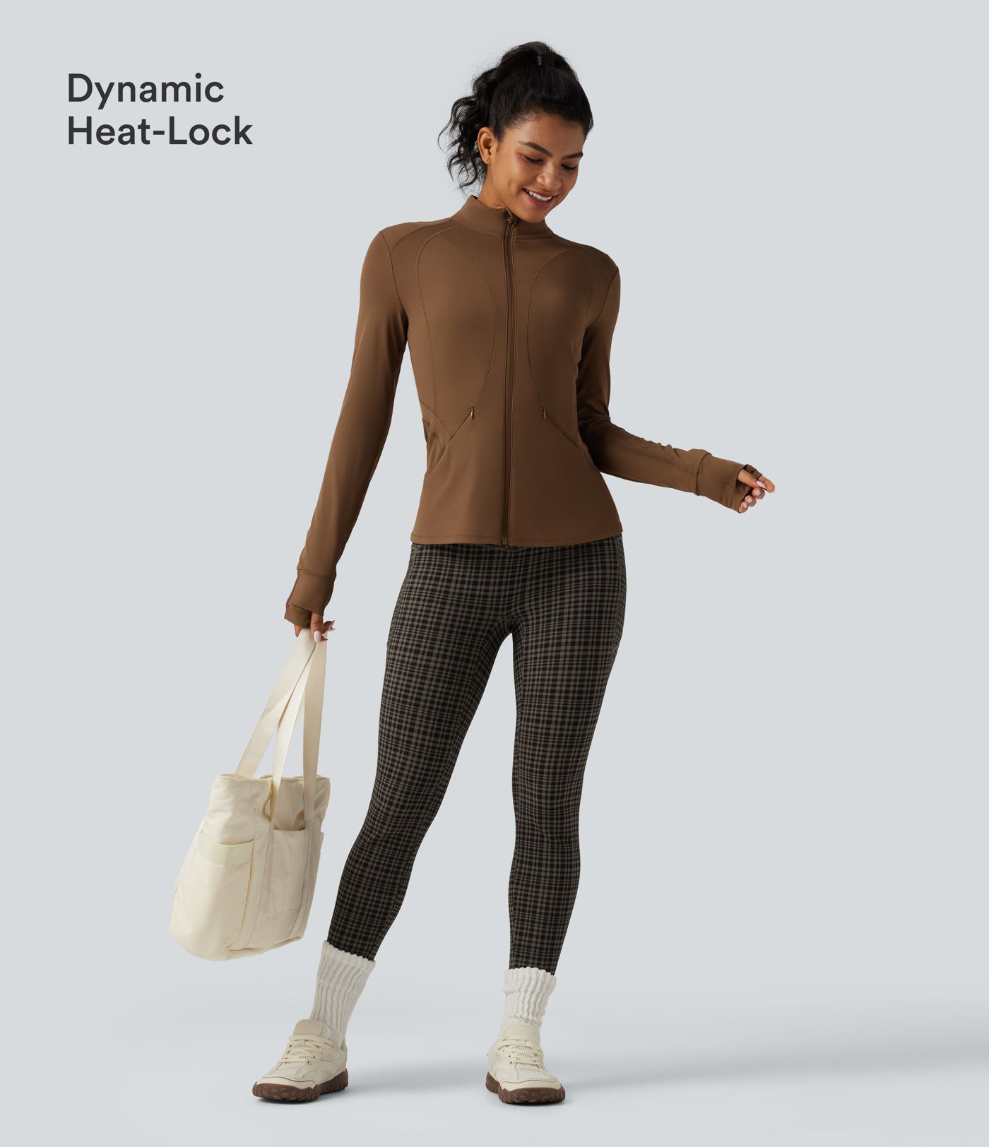Halara UltraSculpt™ High Waisted Tummy Control Fleece Skinny Plaid Workout Leggings with Pockets