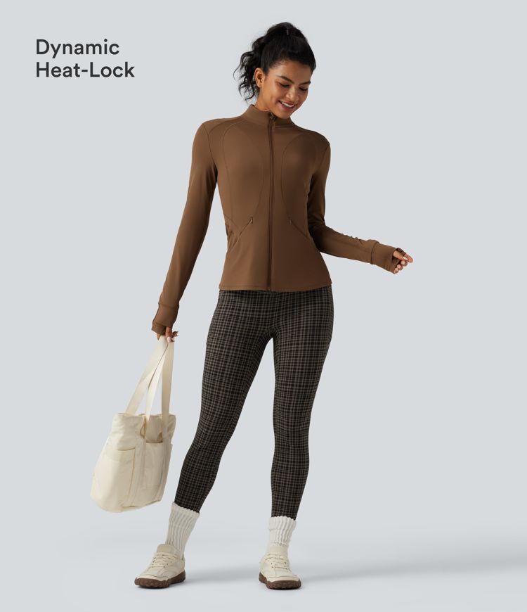 Halara UltraSculpt™ High Waisted Tummy Control Fleece Skinny Plaid Workout Leggings with Pockets