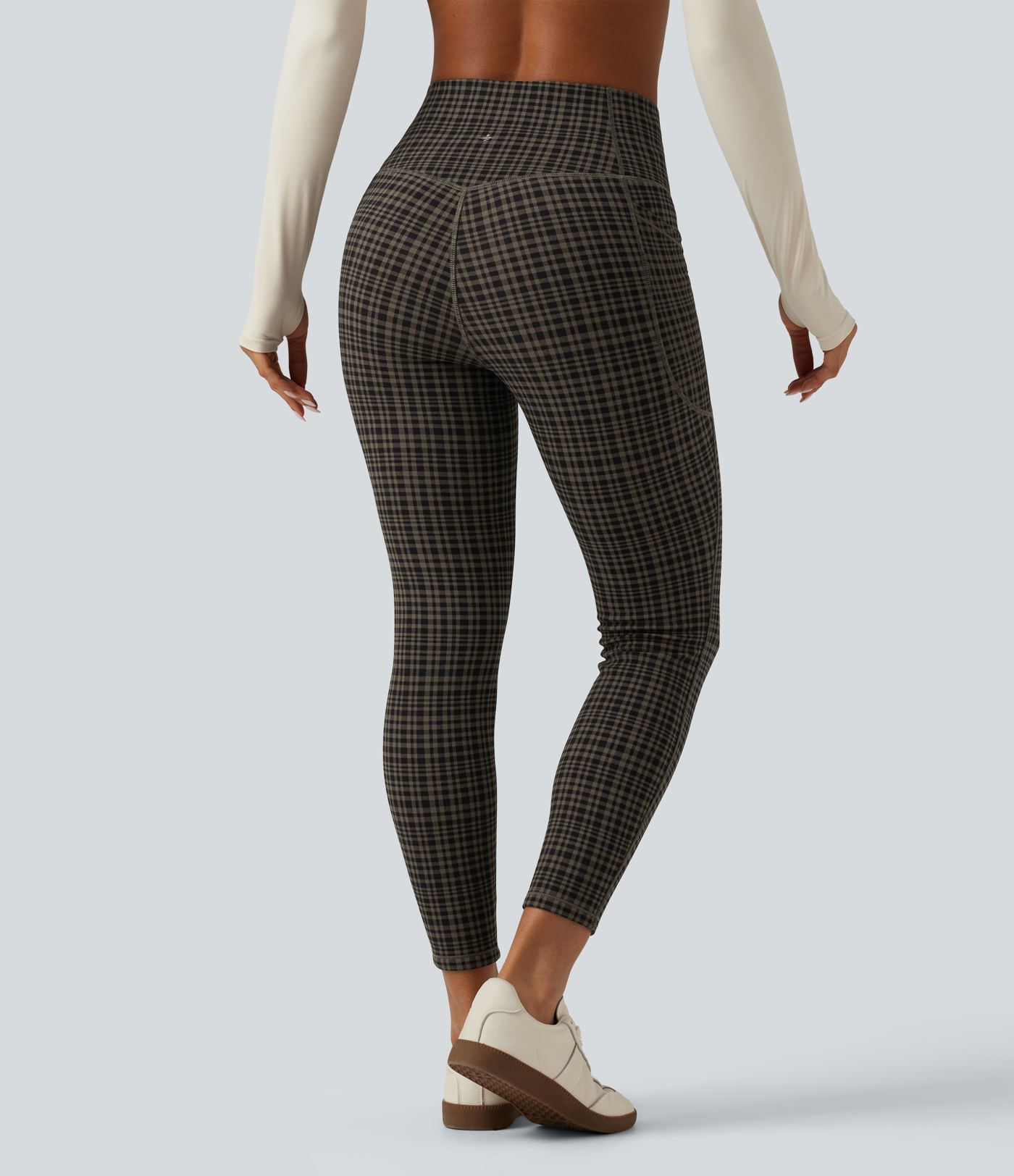 Halara UltraSculpt™ High Waisted Tummy Control Fleece Skinny Plaid Workout Leggings with Pockets