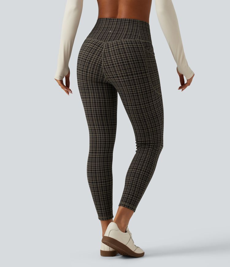 Halara UltraSculpt™ High Waisted Tummy Control Fleece Skinny Plaid Workout Leggings with Pockets