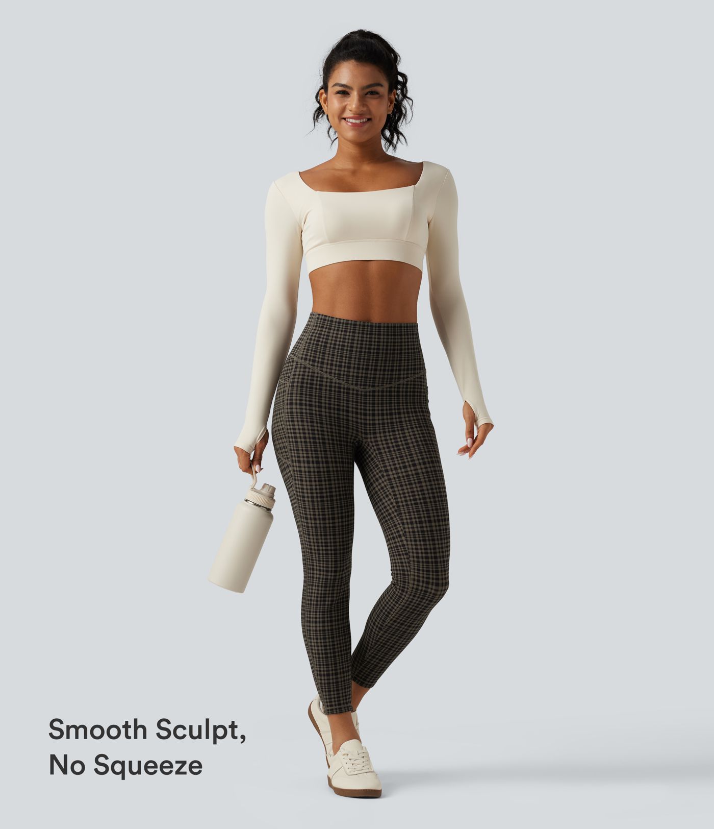 Halara UltraSculpt™ High Waisted Tummy Control Fleece Skinny Plaid Workout Leggings with Pockets