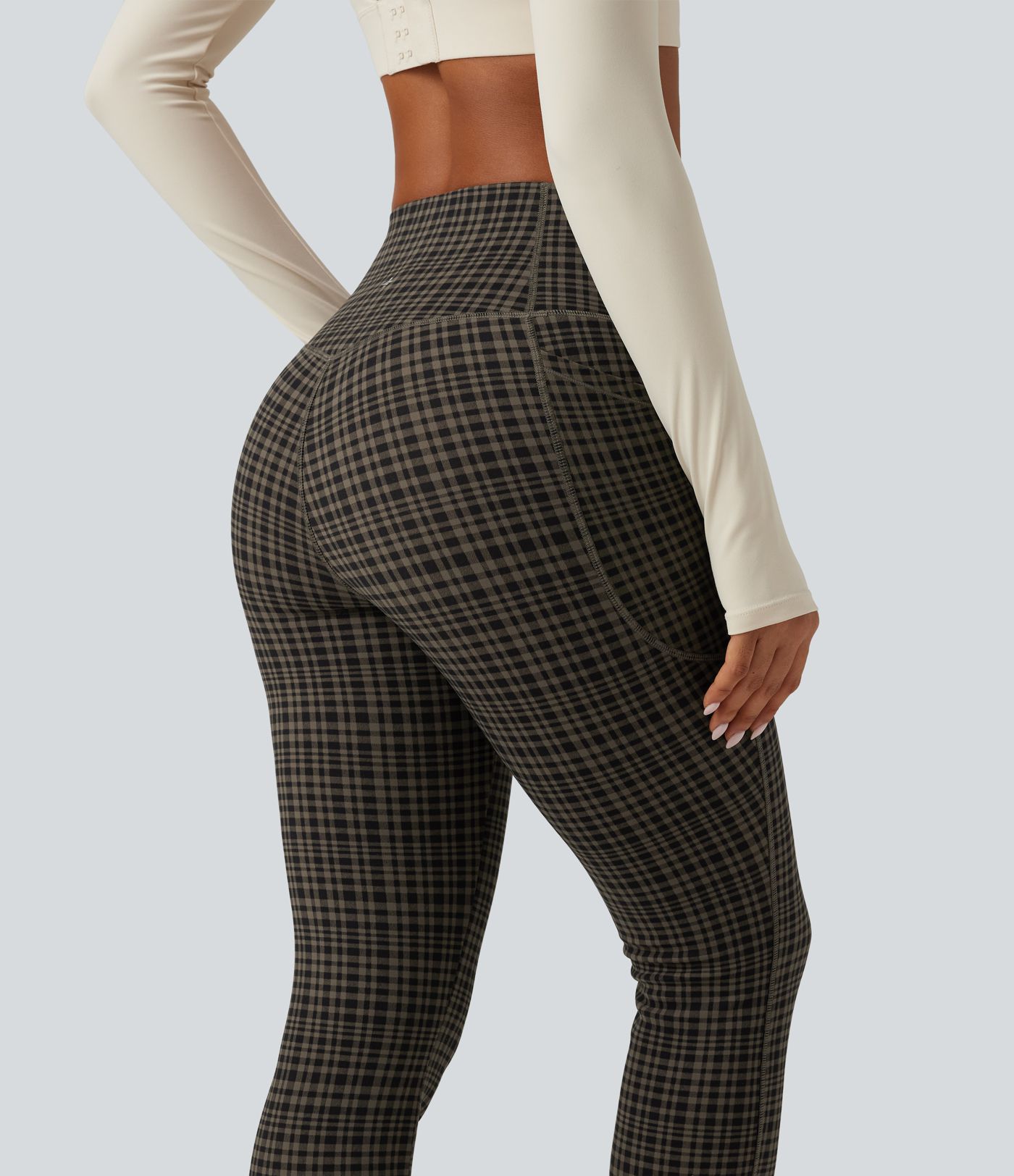 Halara UltraSculpt™ High Waisted Tummy Control Fleece Skinny Plaid Workout Leggings with Pockets