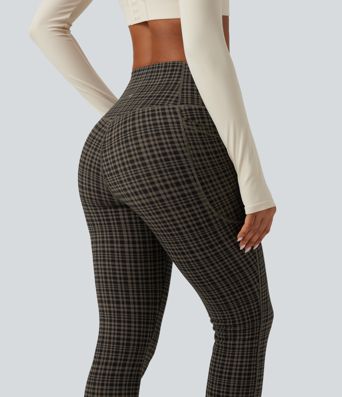 Halara UltraSculpt™ High Waisted Tummy Control Fleece Skinny Plaid Workout Leggings with Pockets