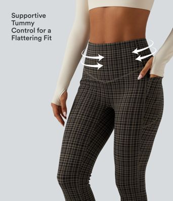 Halara UltraSculpt™ High Waisted Tummy Control Fleece Skinny Plaid Workout Leggings with Pockets