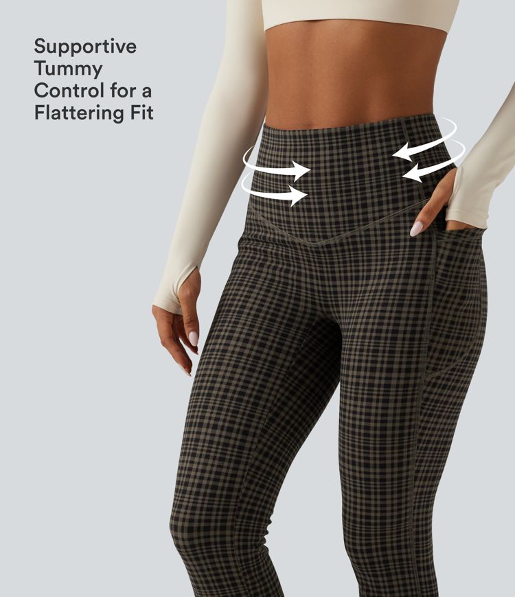Halara UltraSculpt™ High Waisted Tummy Control Fleece Skinny Plaid Workout Leggings with Pockets