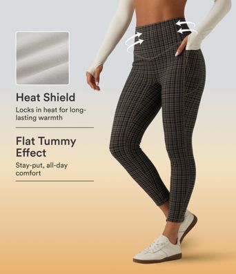 Halara UltraSculpt™ High Waisted Tummy Control Fleece Skinny Plaid Workout Leggings with Pockets