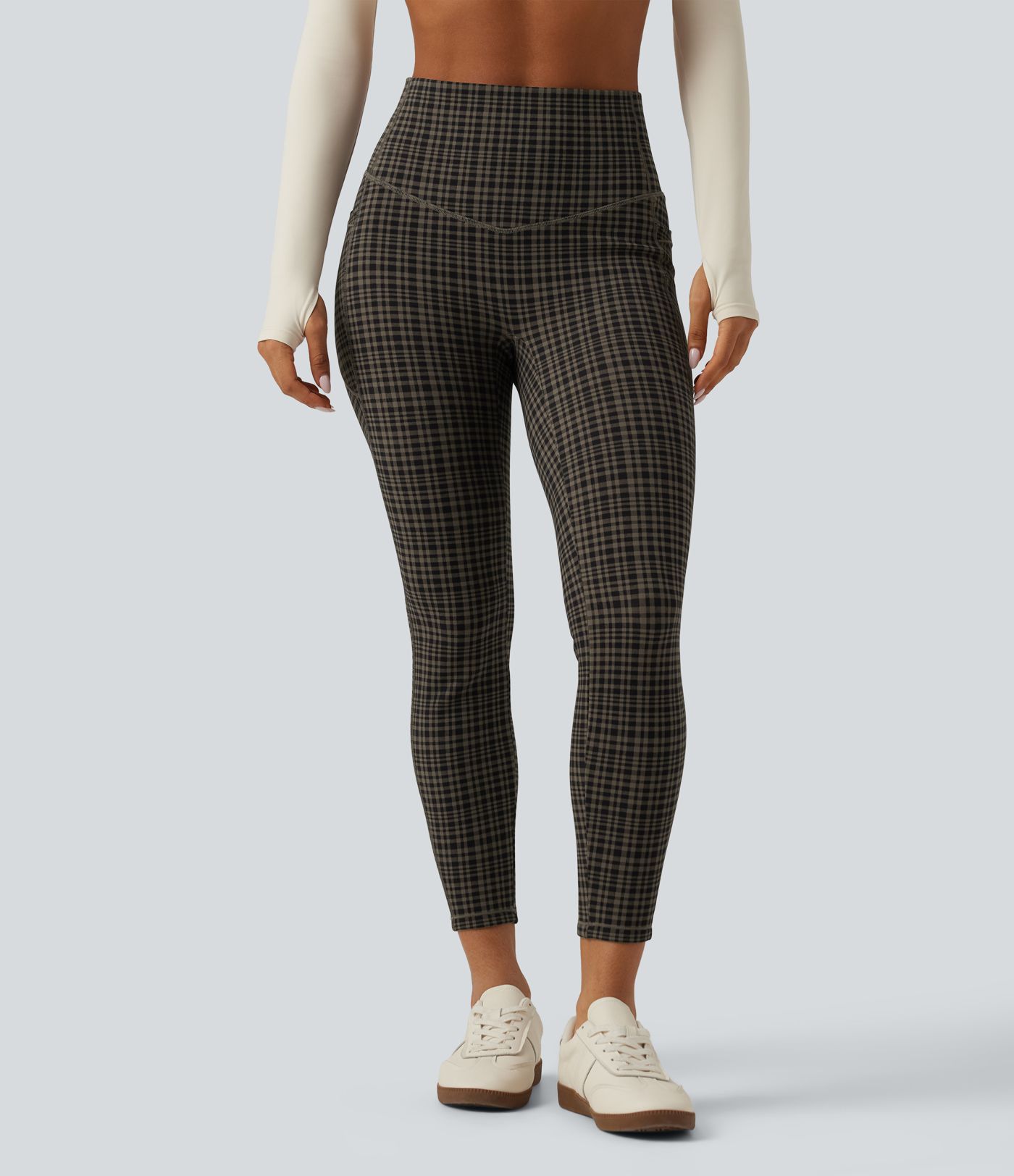 Halara UltraSculpt™ High Waisted Tummy Control Fleece Skinny Plaid Workout Leggings with Pockets