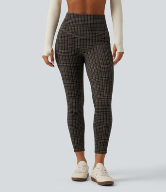 Halara UltraSculpt™ High Waisted Tummy Control Fleece Skinny Plaid Workout Leggings with Pockets