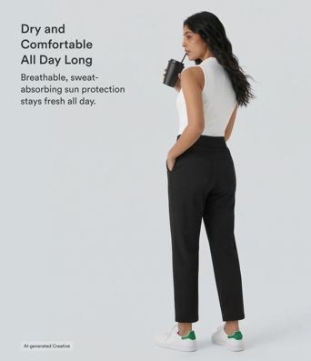 Mid High Waisted Pockets Quick Dry Golf Trousers-Golf Tee-UPF40+ Mid High Waisted Pockets Quick Dry Golf Trousers-Golf Tee-UPF40+