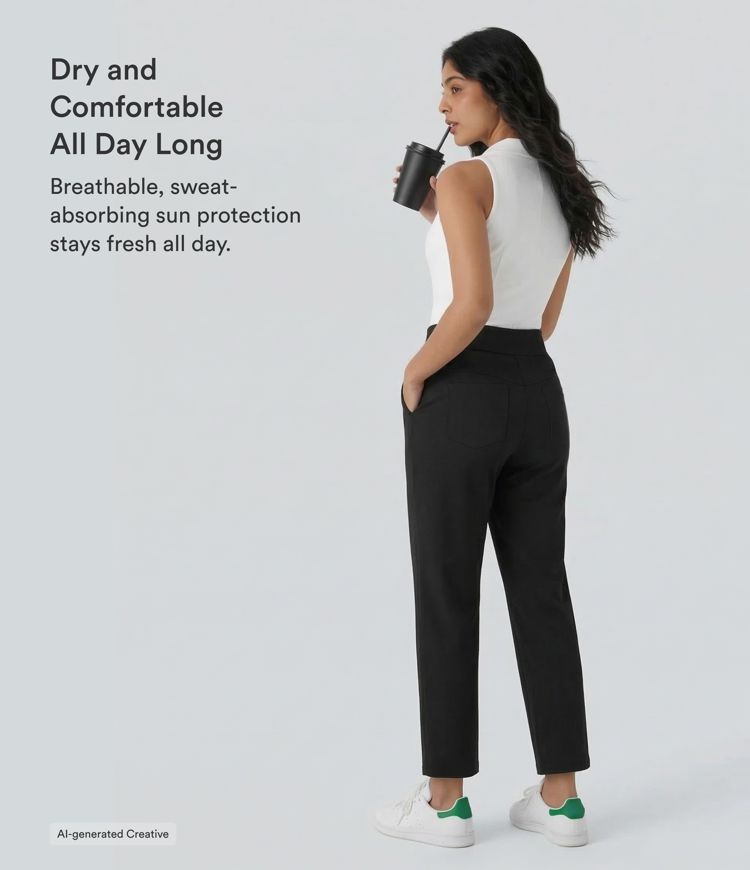 Mid High Waisted Pockets Quick Dry Golf Trousers-Golf Tee-UPF40+ Mid High Waisted Pockets Quick Dry Golf Trousers-Golf Tee-UPF40+