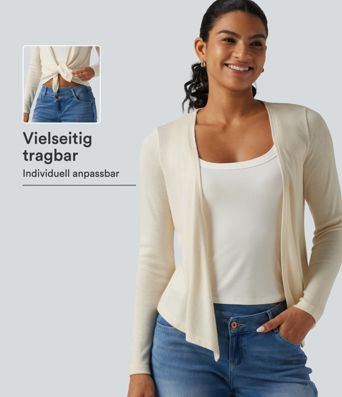 Lässige Strickjacke mit langen Ärmeln und offener Vorderseite