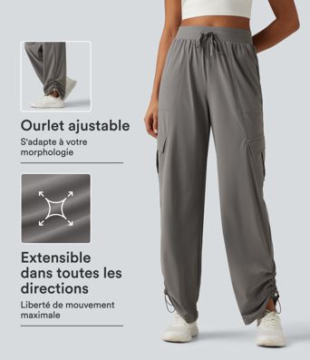Pantalon de running effet frais InstantCool protection solaire UPF40+ à taille haute, coupe droite avec fronces, cordon de serrage et poches Pantalon de running effet frais InstantCool protection solaire UPF40+ à taille haute, coupe droite avec fronces, cordon de serrage et poches