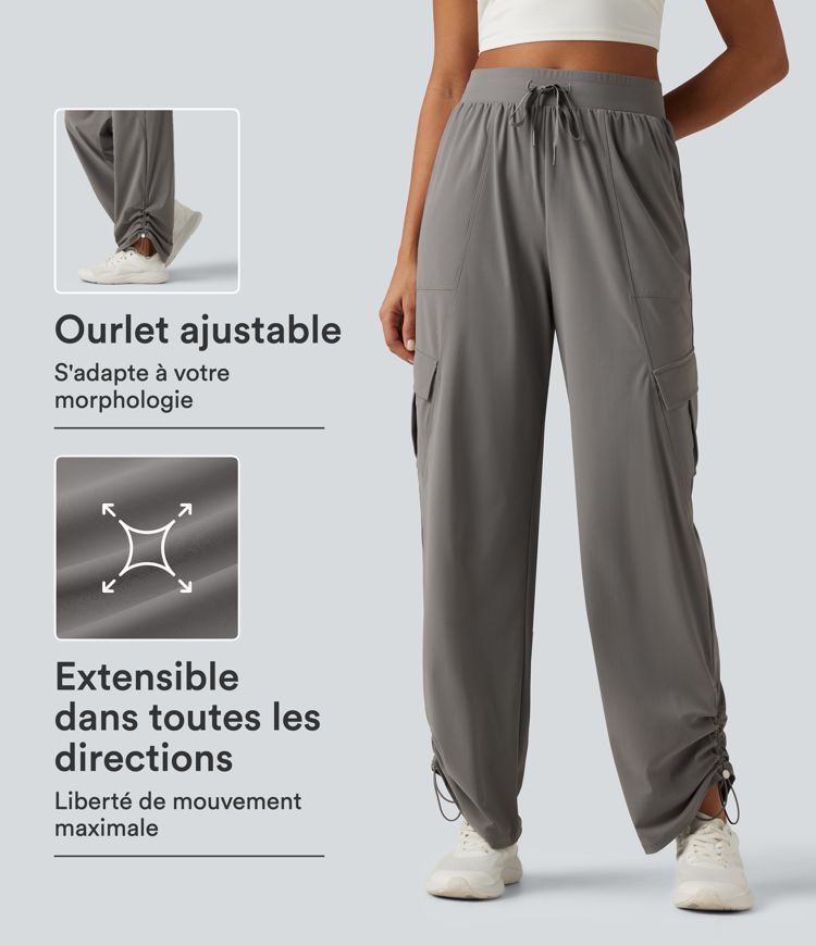 Pantalon de running effet frais InstantCool protection solaire UPF40+ à taille haute, coupe droite avec fronces, cordon de serrage et poches Pantalon de running effet frais InstantCool protection solaire UPF40+ à taille haute, coupe droite avec fronces, cordon de serrage et poches