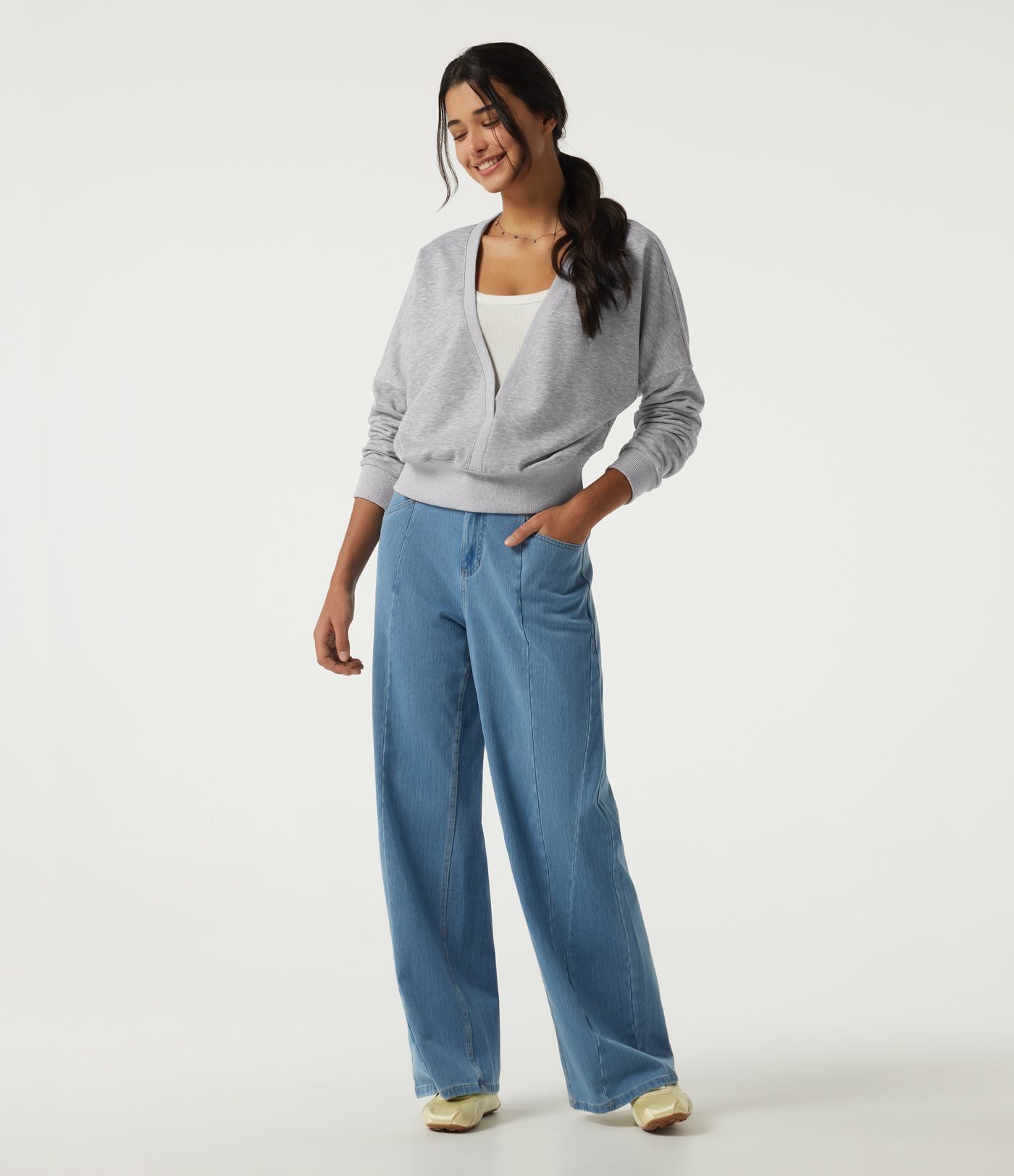 Deep V Neck Long Sleeve Casual Sweatshirt