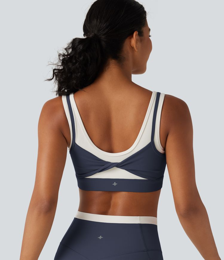 Halara UltraSculpt™ Medium Support U Neck Built-in Bra Twisted Color Block Yoga Sports Bra