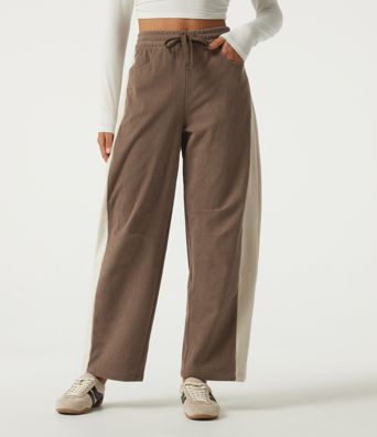 High Waisted Drawstring Color Block Barrel Leg Corduroy Casual Pants with Pockets High Waisted Drawstring Color Block Barrel Leg Corduroy Casual Pants with Pockets