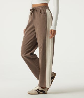 High Waisted Drawstring Color Block Barrel Leg Corduroy Casual Pants with Pockets High Waisted Drawstring Color Block Barrel Leg Corduroy Casual Pants with Pockets