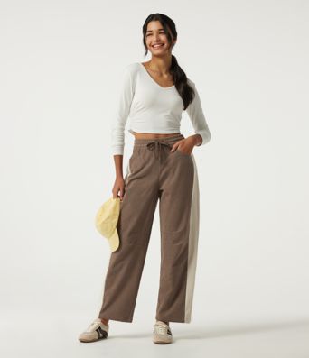 High Waisted Drawstring Color Block Barrel Leg Corduroy Casual Pants with Pockets High Waisted Drawstring Color Block Barrel Leg Corduroy Casual Pants with Pockets