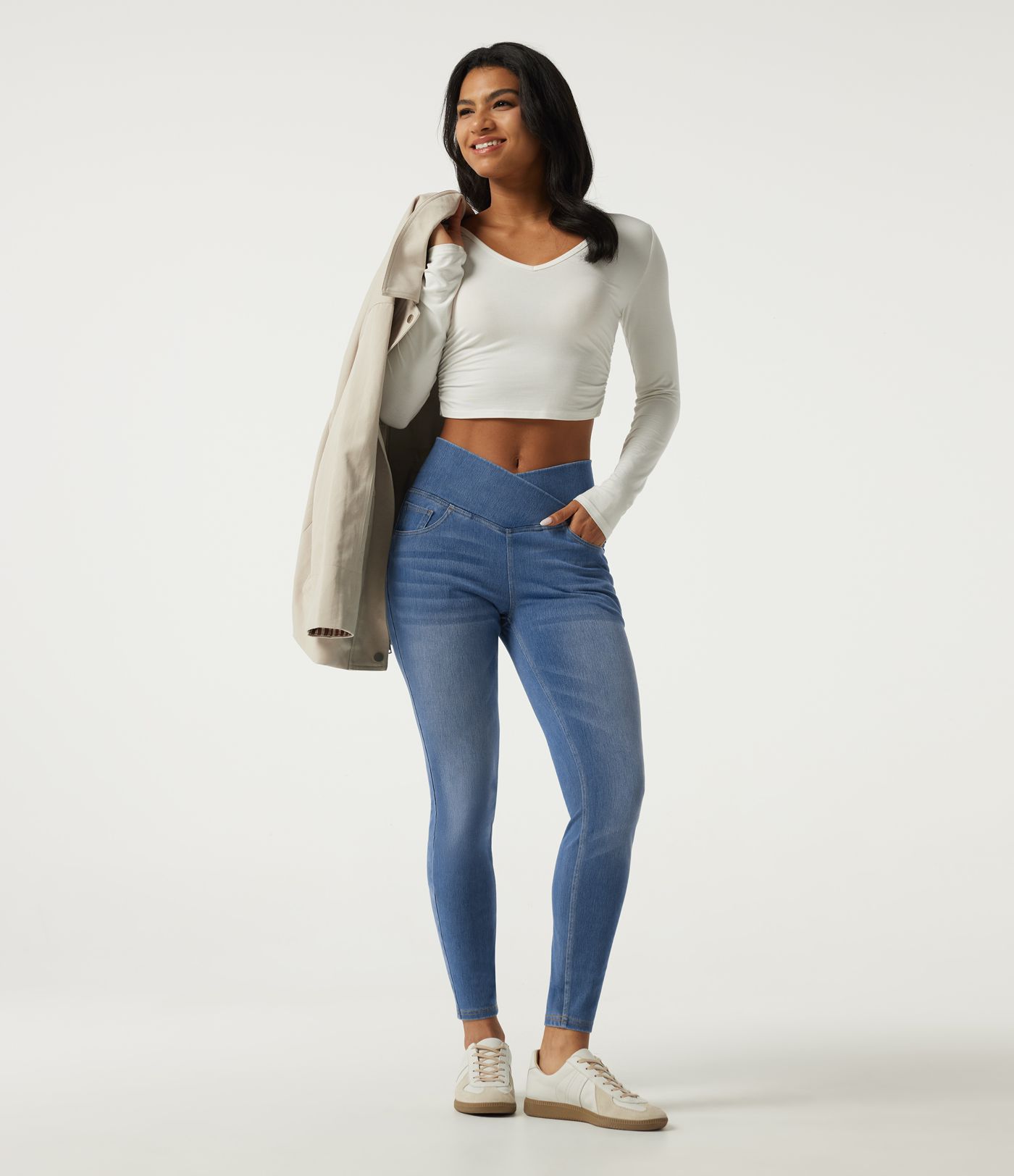 Halara Flex™ High Waisted Tummy Control Crossover Skinny Casual Jeans with Pockets Halara Flex™ High Waisted Tummy Control Crossover Skinny Casual Jeans with Pockets