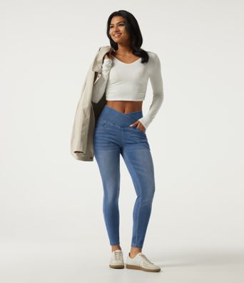Halara Flex™ High Waisted Tummy Control Crossover Skinny Casual Jeans with Pockets Halara Flex™ High Waisted Tummy Control Crossover Skinny Casual Jeans with Pockets