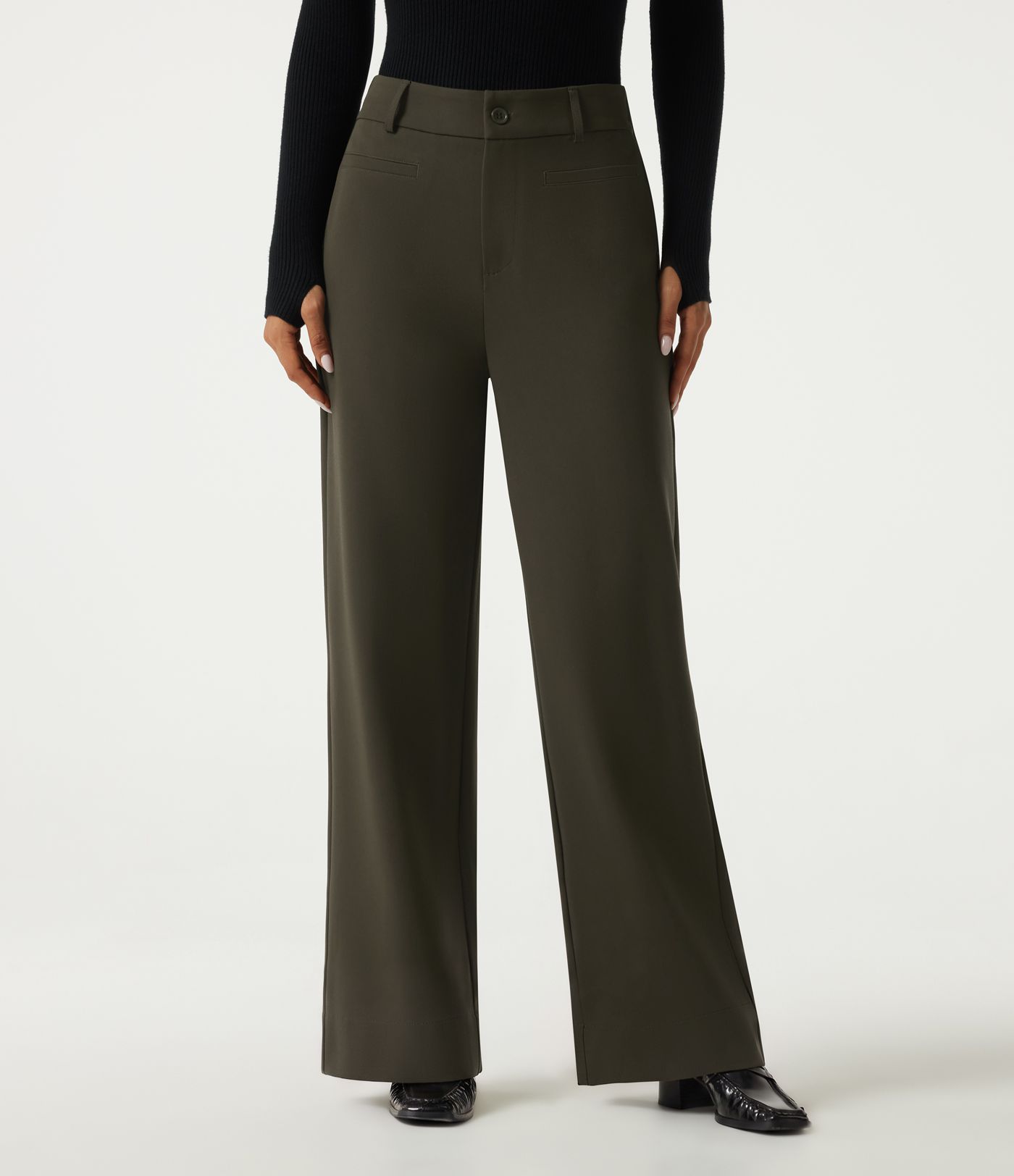 High Waisted Straight Leg Work Pants with Pockets High Waisted Straight Leg Work Pants with Pockets