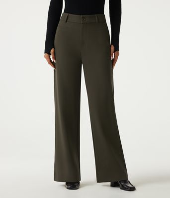 High Waisted Straight Leg Work Pants with Pockets High Waisted Straight Leg Work Pants with Pockets