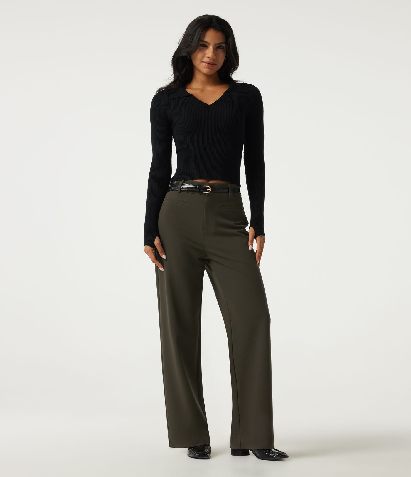 High Waisted Straight Leg Work Pants with Pockets High Waisted Straight Leg Work Pants with Pockets