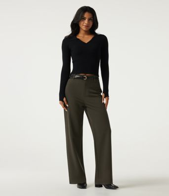 High Waisted Straight Leg Work Pants with Pockets High Waisted Straight Leg Work Pants with Pockets
