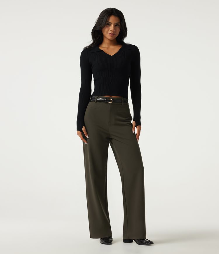 High Waisted Straight Leg Work Pants with Pockets High Waisted Straight Leg Work Pants with Pockets