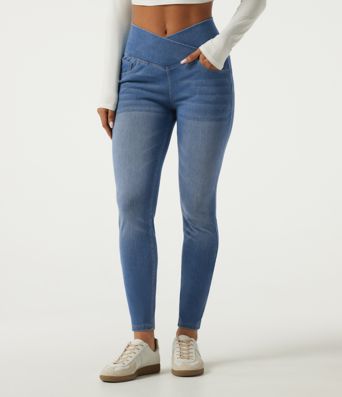 Halara Flex™ High Waisted Tummy Control Crossover Skinny Casual Jeans with Pockets Halara Flex™ High Waisted Tummy Control Crossover Skinny Casual Jeans with Pockets