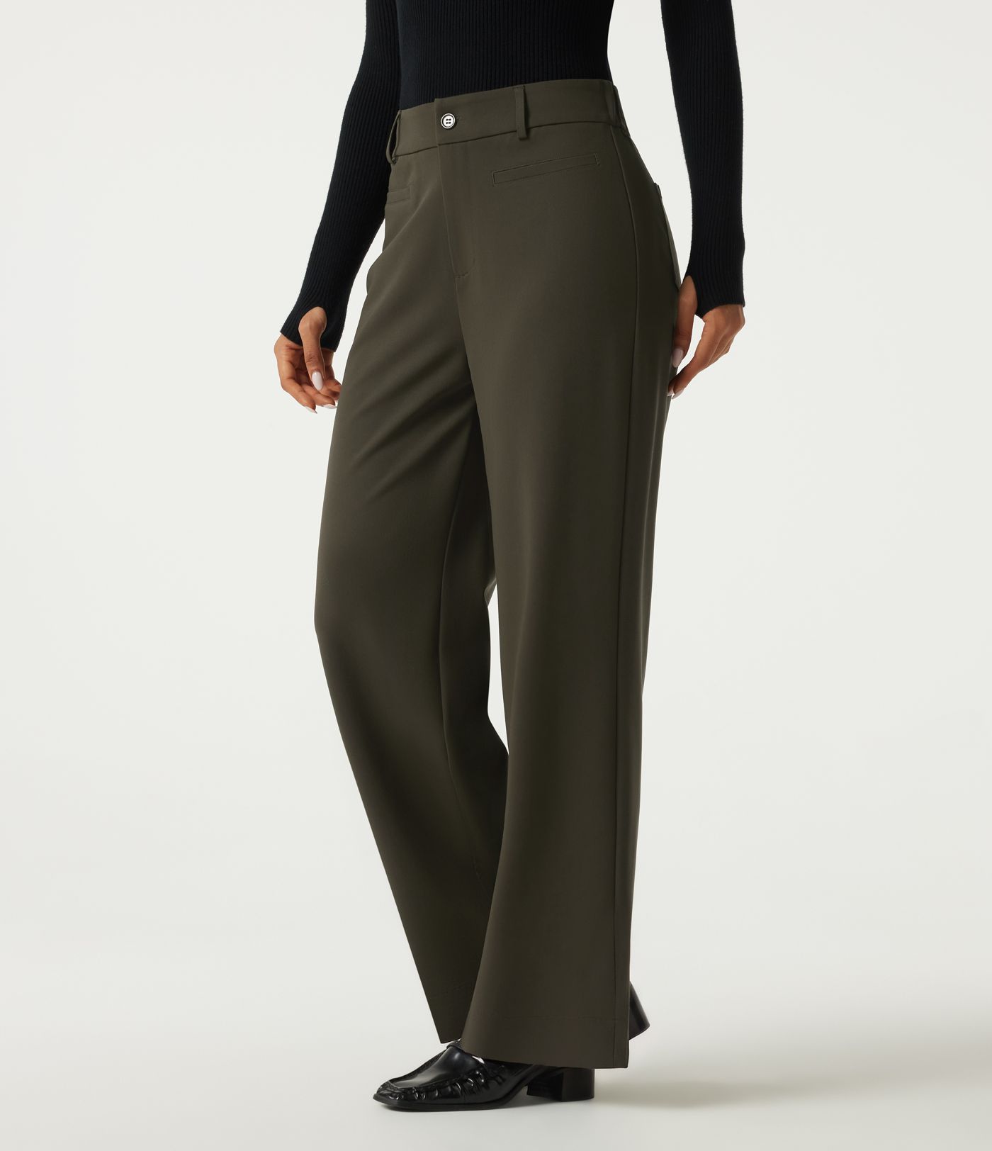 High Waisted Straight Leg Work Pants with Pockets High Waisted Straight Leg Work Pants with Pockets