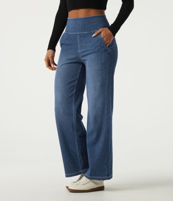 Halara Flex™ High Waisted Stripe Straight Leg Casual Jeans with Pockets