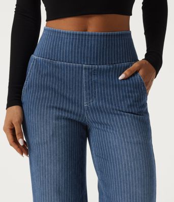 Halara Flex™ High Waisted Stripe Straight Leg Casual Jeans with Pockets