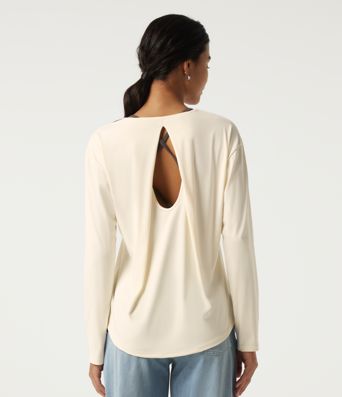 Round Neck Long Sleeve Cut-Out Back Casual Sports Top Round Neck Long Sleeve Cut-Out Back Casual Sports Top