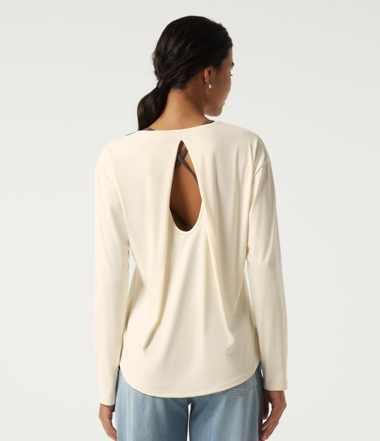 Round Neck Long Sleeve Cut-Out Back Casual Sports Top Round Neck Long Sleeve Cut-Out Back Casual Sports Top