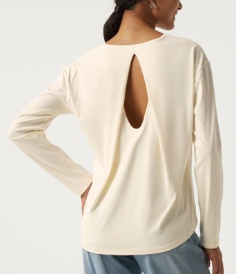 Round Neck Long Sleeve Cut-Out Back Casual Sports Top Round Neck Long Sleeve Cut-Out Back Casual Sports Top