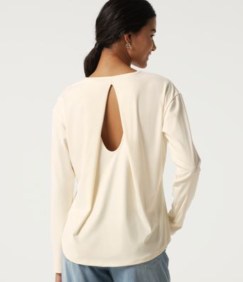 Round Neck Long Sleeve Cut-Out Back Casual Sports Top Round Neck Long Sleeve Cut-Out Back Casual Sports Top