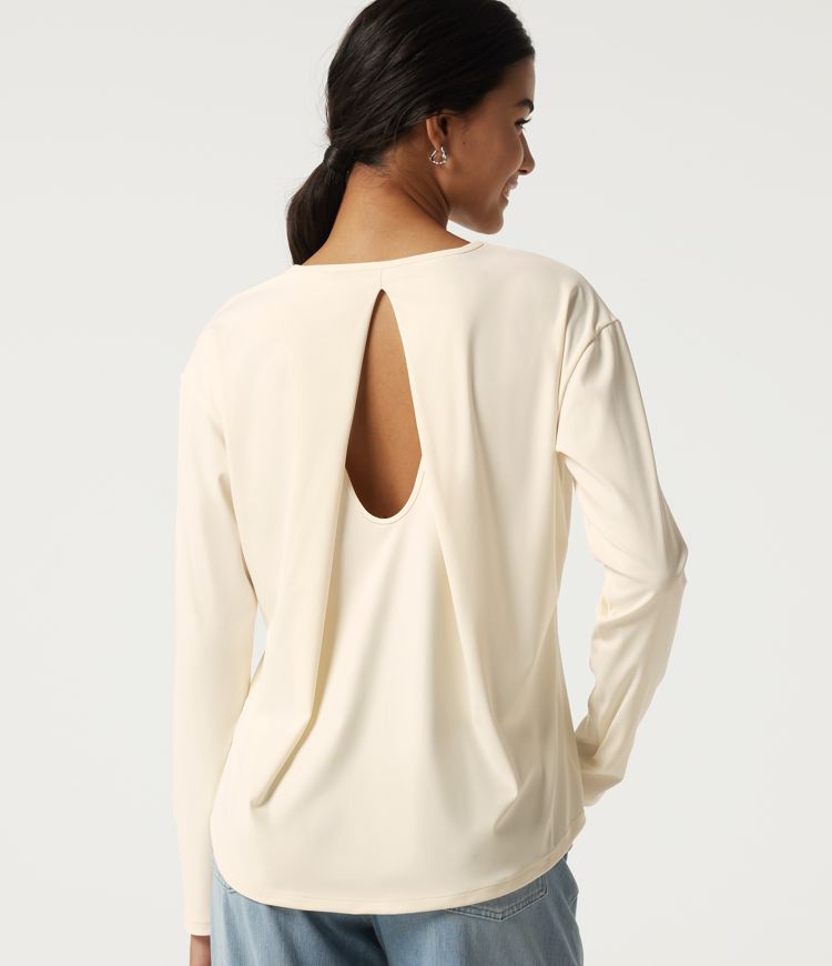 Round Neck Long Sleeve Cut-Out Back Casual Sports Top Round Neck Long Sleeve Cut-Out Back Casual Sports Top