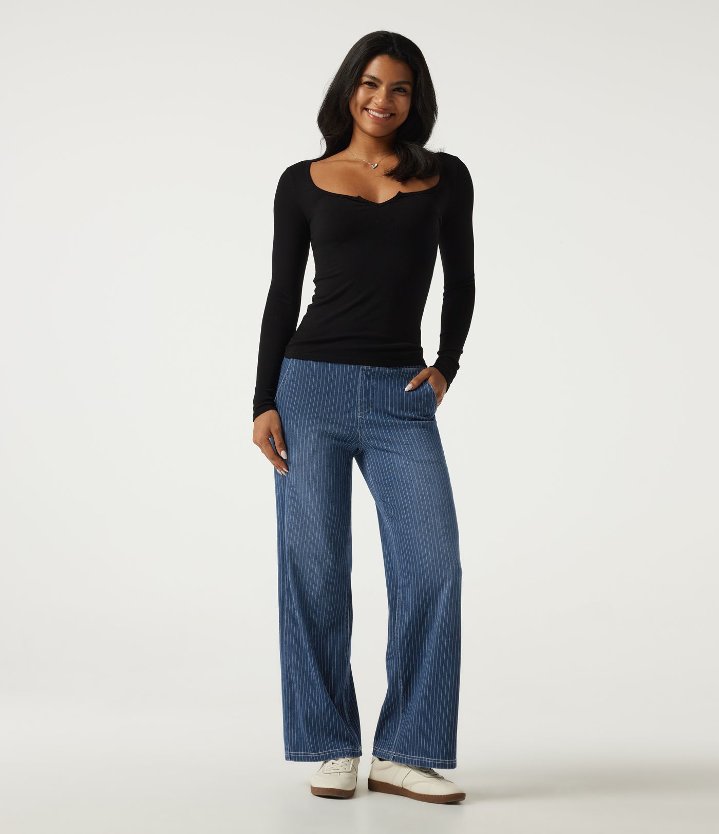 Halara Flex™ High Waisted Stripe Straight Leg Casual Jeans with Pockets