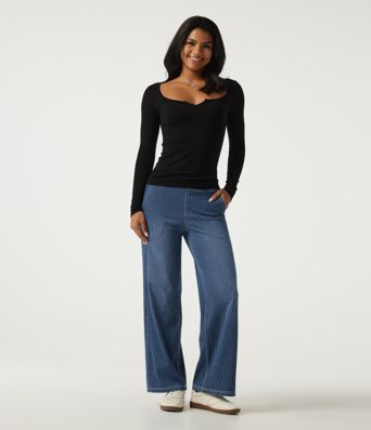 Halara Flex™ High Waisted Stripe Straight Leg Casual Jeans with Pockets