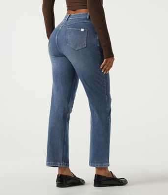 Halara Flex™ Mid Rise Straight Leg Casual Cotton Jeans with Pockets