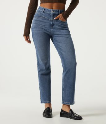 Halara Flex™ Mid Rise Straight Leg Casual Cotton Jeans with Pockets