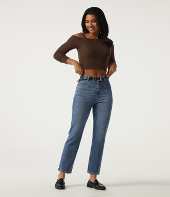 Halara Flex™ Mid Rise Straight Leg Casual Cotton Jeans with Pockets